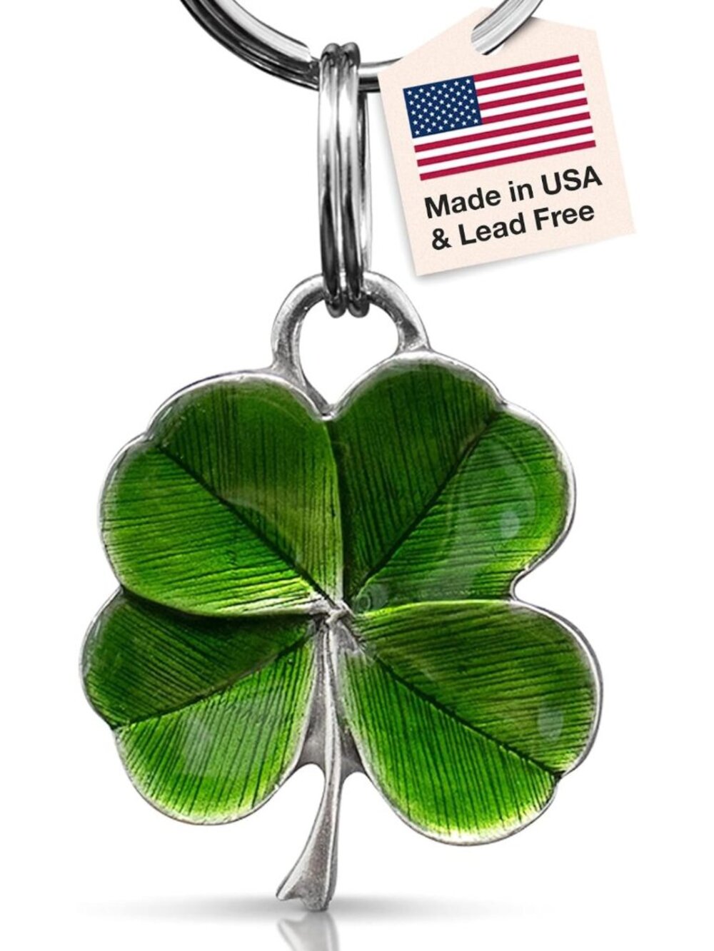 Handcrafted Pewter Four Leaf Clover Keychain | Unique Lucky Charm Keyring